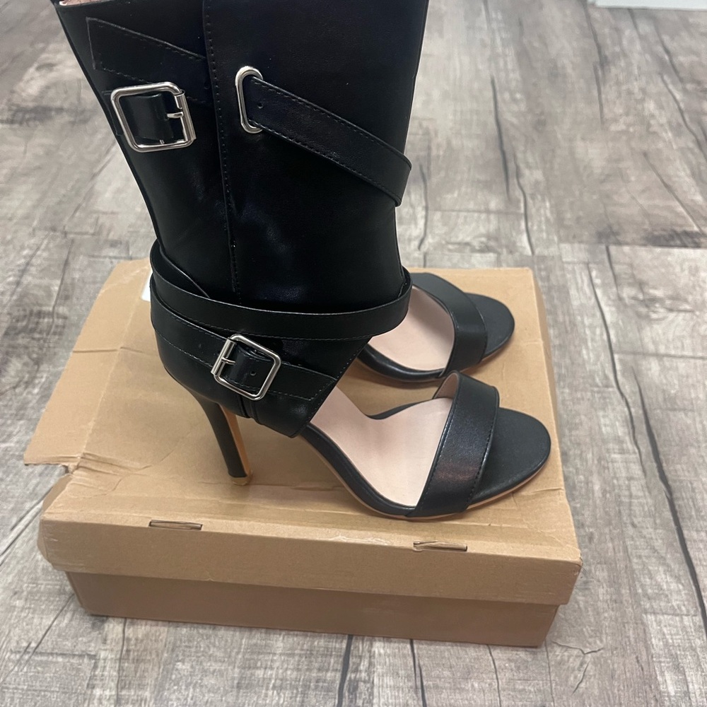Black Strappy Half boot half heel Shoes